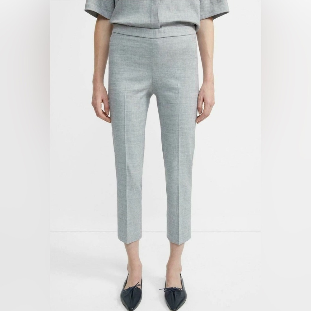Theory Women’s Organic Linen Basic Pull-On Pants Melange Eco Sharkskin - Size 8 - Picture 7 of 7